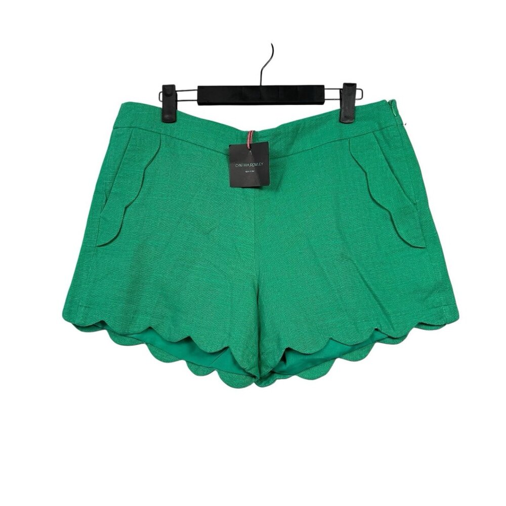 Cynthia Rowley Green Linen/Cotton Blend Scalloped Hem Shorts Lined Size 10 NWT